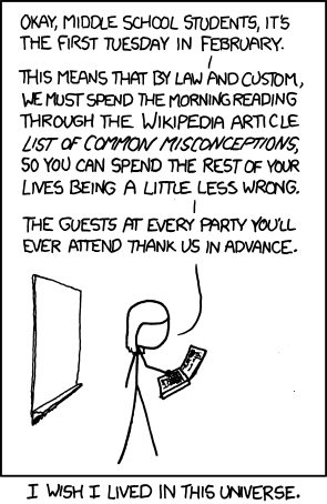 xkcd วันนี้โดนจริงๆ ถ้านักเรียนต้องอ่านความเข้าใจผิดในเรื่องทั่วไป กันทุกคนก็คงดี