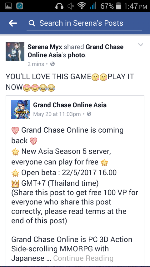 My screenshot of sharing the post