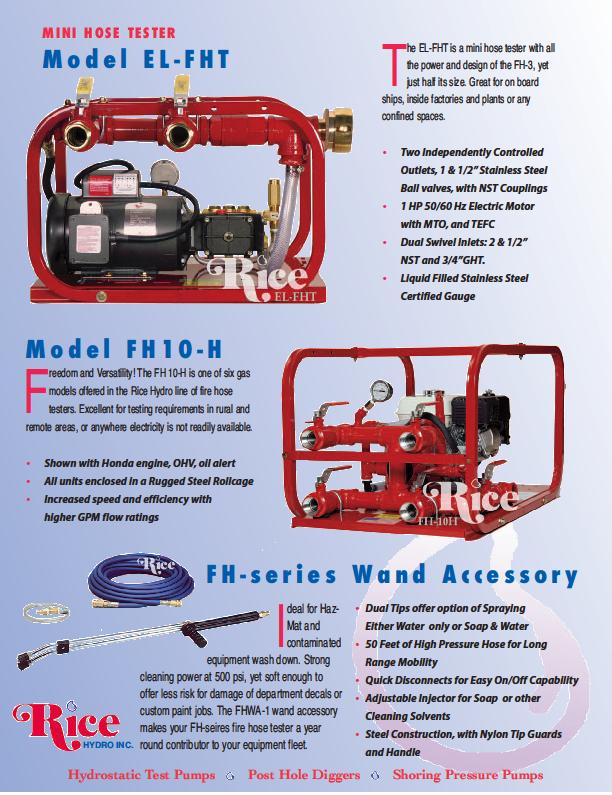 Hydrostatic 2 Outlet Fire Hose Motor Tester 500 psi.,model EL-FHT,RICE  #6659179
