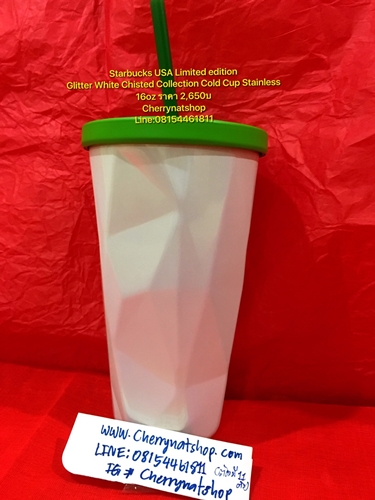 starbucksบู้บบี้ขาวประกายมุขฝาเขียวด้าน#cherrynatshop