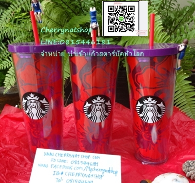 StarbucksUSAที่ใครๆตามหา#สตาร์บัคcoldcup24Oz,Cold Cup 24oz New Spring Collection USA;Floral Cold Cup-Purple and Redสาวกพี่บัึคต้องมีไว้By cherrynatshop
