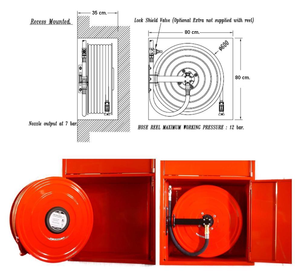 Fire Hose Reel Cabinet 80x80x35 cm.Recess or Surface type with Equipment  complete set. #5794428