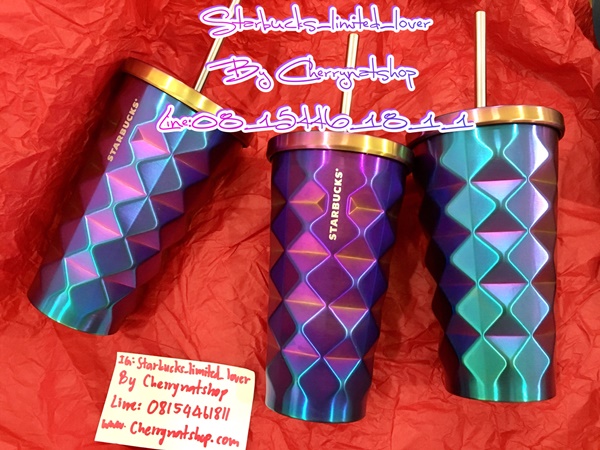  Starbucks Stainless Steel Chiseled Iridescent PURPLE RAINBOW Cold Cup RARE