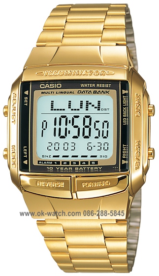 นาฬิกา Casio Data bank รุ่น DB-360G-9A, casio DB-360G-9A, DB-360G-9A, DB-360G-9, DB-360G, casio แท้, นาฬิกา casio, DB-360G-9A,นาฬิกา casio, นาฬิกาสีทอง, นาฬิกาที่ดาราใส่, casio สีทอง