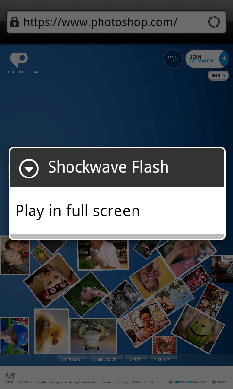 Flash on android. it's can view full screen.