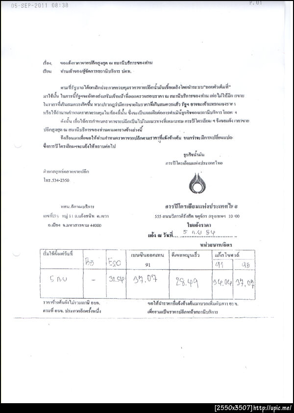 ราคาน้ำมัน 5 กย 54
