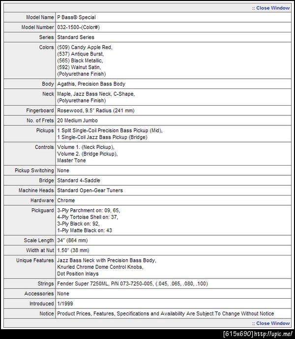 Squier standard P.Bass special edition spec