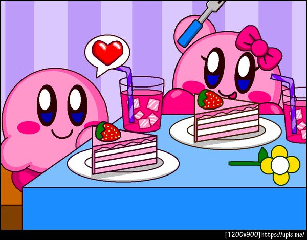 Kirby and Kirrle Eating Cake