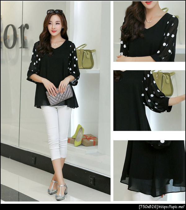 เสื้อชีฟองคนอ้วนสีดำแขนลายจุด2