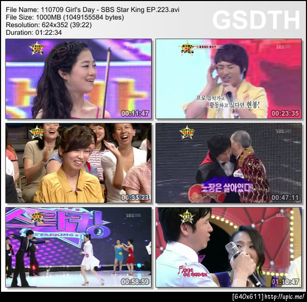 http://www.girlsdaythailand.com/forums/topic/1167-show-110709-girls-day-sbs-star-king-ep223/