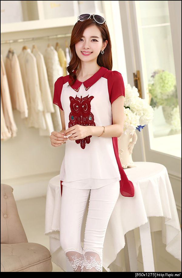 เสื้อชีฟองคนอ้วนไซส์ใหญ่ลายนกฮูก