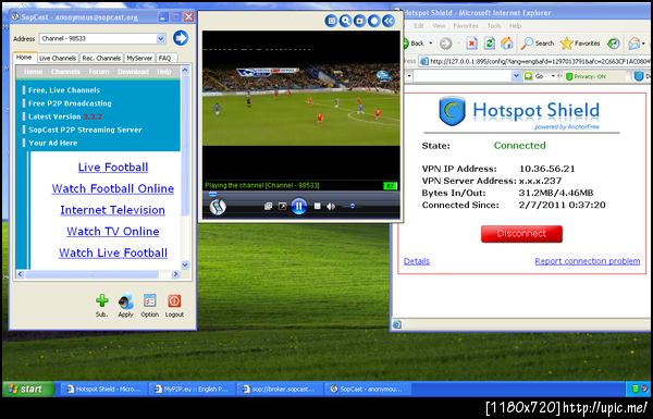 ทดสอบการใช้งานโปรแกรม HotspotShield ร่วมกับ SopCast