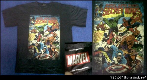 เสื้อ Marvel Super Hero ลาย Secret Wars รวมตัวการ์ตูน สกรีนด้านหน้า ลายการ์ตูน สีดำ สภาพ90% ไซท์ M อก 20 ยาว 26 ราคา 350 บาท