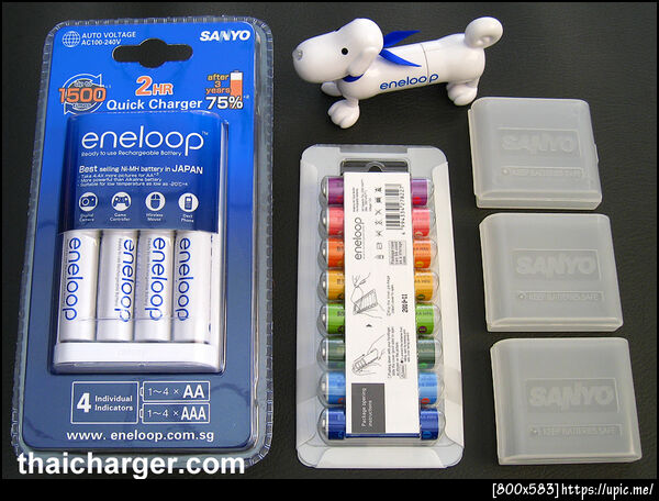 เครื่องชาร์จถ่าน Eneloop จาก Sanyo พร้อมตัว Tester และถ่าน AA รุ่น 8 colors limited edition