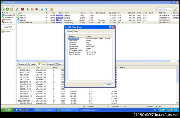 Bittorrent Download Speed 294Kb/s with 3G #CDMA #hatyai #fb