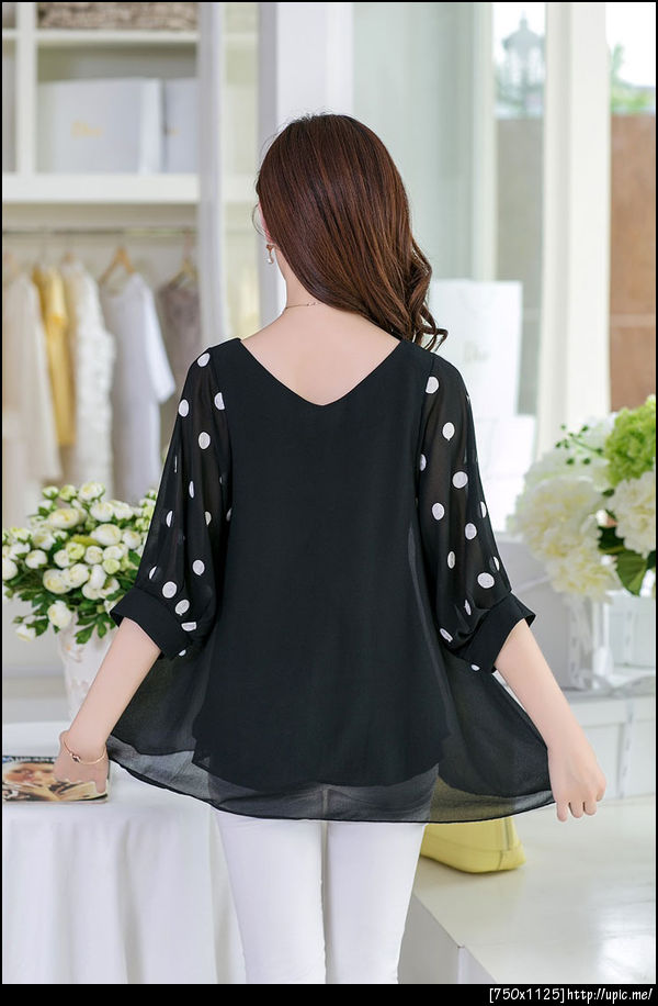 เสื้อชีฟองคนอ้วนสีดำแขนลายจุด3